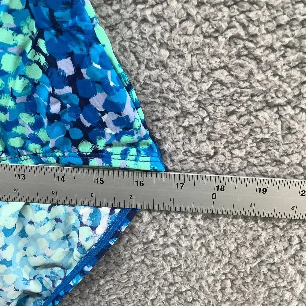 Jantzen One Piece Swimsuit Womens XL Blue Padded Halter Tropical‎ Watercolor